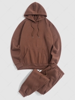 Ensemble de Sweat-Shirt et Pantalon de Survêtement en Molleton de Couleur Unie 2xl Café profond