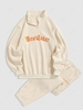 Ensemble de Sweat-shirt Lettre Brodée à Demi-Zip et de Pantalon à Pieds Polaire Taille unique Café lumière