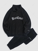 Ensemble de Sweat-shirt Lettre Brodée à Demi-Zip et de Pantalon à Pieds Polaire Taille unique Noir