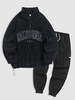 Ensemble de Sweat-shirt Lettre Brodée CALIFORNIA Zippé en Laine et Pantalon Cargo Taille unique Noir