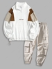 Ensemble de Sweat-shirt Lettre Brodée en Blocs de Couleurs à Demi-Zip et Pantalon Cargo de Jogging de Techwear Taille unique Multi a
