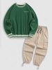 Ensemble de Sweat-shirt Lettre Brodée en Polaire à Ourlet Rayé et de Pantalon Cargo à Cheville Taille unique Multi a