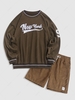 Ensemble de Sweat-shirt Lettre Brodée en Velours Côtelé et Short Style Blokecore Taille unique Café profond