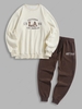 Ensemble de Sweat-shirt Lettre Brodée Fourrée en Laine et de Pantalon de Survêtement Taille unique Café lumière