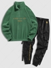 Ensemble de Sweat-shirt Lettre Brodée Zippé en Polaire et de Pantalon Cargo S Vert profond