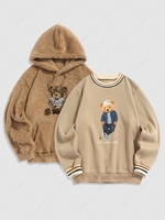 Ensemble de Sweat-shirt Pull-over à Capuche Ours Doublure en Laine et Sweat à Capuche en Tissu Duveteux Taille unique Café lumière