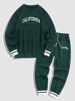 Ensemble de Sweat-shirt Pull-over de Sport Lettre CALIFORNIA et Pantalon de Jogging à Cordon S Vert profond