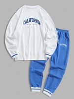 Ensemble de Sweat-shirt Pull-over de Sport Lettre CALIFORNIA et Pantalon de Jogging à Cordon Taille unique Blanc