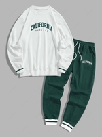 Ensemble de Sweat-shirt Pull-over de Sport Lettre CALIFORNIA et Pantalon de Jogging à Cordon Taille unique Vert