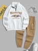 Ensemble de Sweat-shirt Simple avec Lettre Brodée YELLOWSTONE à Doublure en Laine et Pantalon de Jogging Taille unique Blanc