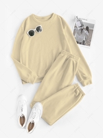 Ensemble de Sweat-shirt Simple et de Pantalon de Jogging Pour Femme M Café lumière