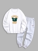 Ensemble de Sweatshirt Lettre LA Ours Dessin Animé et Pantalon de Jogging avec Cordon Taille unique Blanc