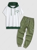 Ensemble de T-shirt à Capuche à Imprimé NEW YORKER IN PARIS et Crayon et Pantalon Cargo Taille unique Vert