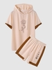 Ensemble de T-shirt à Capuche à Imprimé Rose en Couleur Jointive et de Short à Cordon Taille unique Café lumière