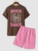 Ensemble de T-shirt à Imprimé BROOKLYN Horoscope et Short Décontracté Taille unique Multi a