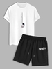 Ensemble de T-shirt à Imprimé Lettre Astronaute à Manches Courtes et de Short à Cordon Taille unique