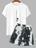 Ensemble de T-shirt à Imprimé Lettre Astronaute et de Short de Sport Motif Teinté Taille unique Blanc