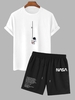 Ensemble de T-shirt à Imprimé Lettre et Astronaute et Short à Lettre Taille unique Blanc