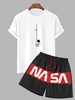 Ensemble de T-shirt à Imprimé Lettre et Astronaute et Short en Blocs de Couleurs Taille unique Rouge
