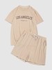 Ensemble de T-shirt à Imprimé LOS ANGELES et Short à Cordon S Café lumière