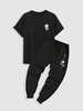 Ensemble de T-shirt à Imprimé Rose à Manches Courtes et de Pantalon de Survêtement Taille unique Noir
