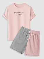 Ensemble de T-shirt à Imprimé Slogan C