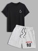 Ensemble de T-shirt à Imprimé Visage Souriant à Manches Courtes et Short à Imprimé Lettre BROOKLYN Taille unique Noir