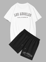 Ensemble de T-shirt à Lettre LOS ANGELES et Short à Cordon L Blanc