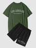 Ensemble de T-shirt à Lettre LOS ANGELES et Short à Cordon L Vert profond