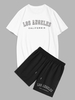 Ensemble de T-shirt à Lettre LOS ANGELES et Short à Cordon M Blanc