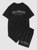 Ensemble de T-shirt à Lettre LOS ANGELES et Short à Cordon M Noir