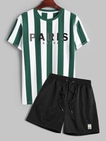 Ensemble de T-shirt à Lettres PARIS FRANCE en Blocs de Couleurs et Short Décontracté Taille unique Vert profond