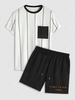 Ensemble de T-shirt avec Poche en Avant à Manches Courtes et Short à Imprimé Lettre C