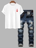 Ensemble de T-shirt Cœur Ligne A Déchiré en Coton et Jean Deux Pièces Taille unique Blanc