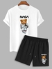 Ensemble de T-shirt Décontracté à Manches Courtes à Cordon et de Short Taille unique