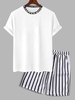 Ensemble de T-shirt Décontracté Côtelé et de Short à Rayure Verticale Deux Pièces Taille unique Blanc