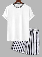 Ensemble de T-shirt Décontracté Côtelé et de Short à Rayure Verticale Deux Pièces Taille unique Blanc
