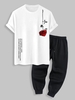 Ensemble de T-shirt Décontracté Graphique à Imprimé Rose Lettre et Pantalon de Survêtement Taille unique Multi a