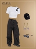 Ensemble de T-shirt de Baby à Croix Brodée avec Pantalon Parachute à Jambes Larges Taille unique Noir