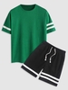 Ensemble de T-shirt de Sport Texturé Rayé à Manches Courtes et de Short M Vert