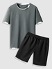 Ensemble de T-shirt en Blocs de Couleurs et de Short Décontracté M Ardoise grise claire