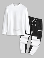 Ensemble de T-shirt Lettre Brodée en Blocs de Couleurs et de Pantalon Cargo à Pieds Etroits Taille unique Blanc