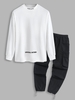 Ensemble de T-shirt Lettre Brodée Manches Longues et Pantalon Cargo à Cordon et de Serrage Taille unique Multi a
