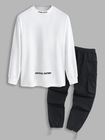 Ensemble de T-shirt Lettre Brodée Manches Longues et Pantalon Cargo à Cordon et de Serrage Taille unique Multi a