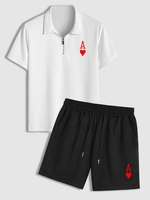 Ensemble de T-shirt Ligne A à Imprimé Cœur à Col Polo et de Short à Cordon Taille unique Blanc