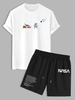 Ensemble de T-shirt Motif de Dinosaure Dessin Animé à Manches Courtes et de Short à Cordon Taille unique Blanc