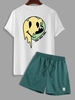 Ensemble de T-shirt Motif de Visage en Sourire et de Short Décontracté Taille unique Vert