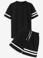 Ensemble de T-shirt Motif Rayé et de Short à Cordon M Noir
