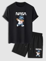 Ensemble de T-shirt Ours Dessin Animé Graphique et de Short Taille unique Noir