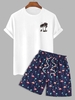 Ensemble de T-shirt Palmier Noix de Coco et de Short de Vacances à Imprimé Flamant Deux Pièces Taille unique Blanc